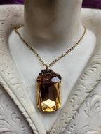 Mystic Baroque Collection - Handmade Bronze Pendant with Light Golden Octagon Crystal