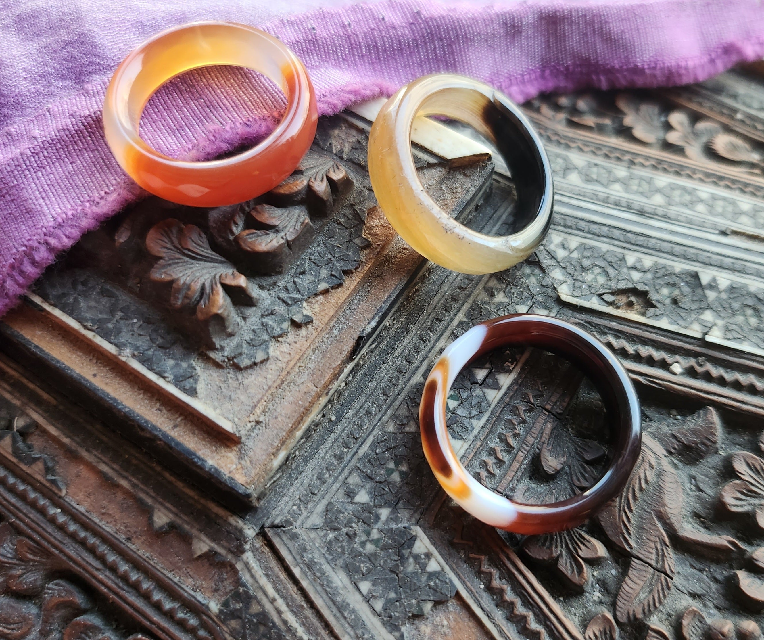 Orange Agate Ring Faceted Cut