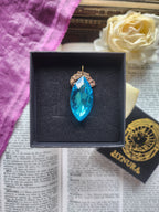 Mystic Baroque Collection - Handmade Bronze Pendant with Electric Blue Crystal Navette
