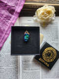 Arcane Resonance Collection – Small Handmade Bronze Pendant with Blue and Green Oval Crystal