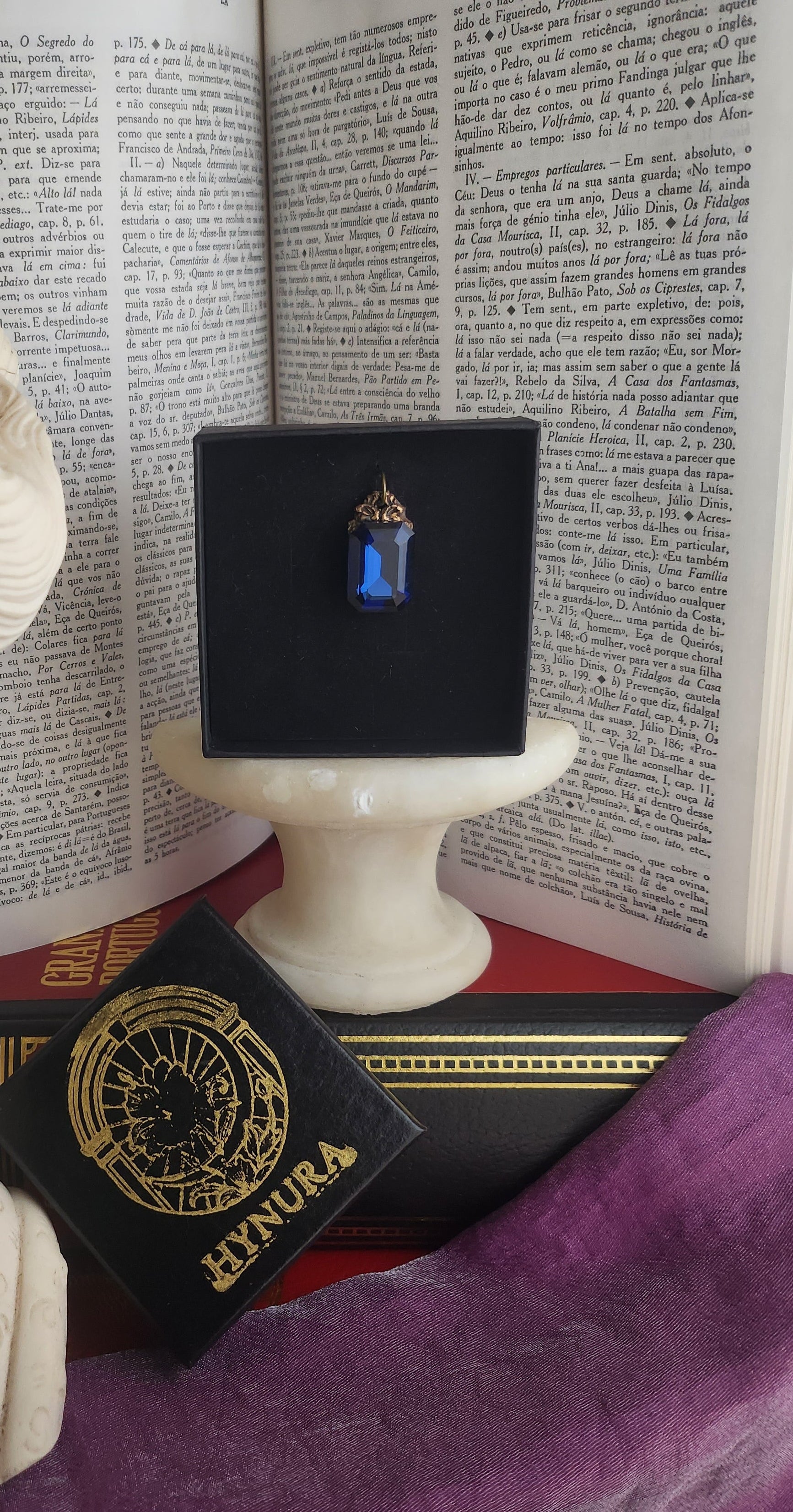 Arcane Resonance Collection – Handmade Bronze Pendant with Deep Blue Octagon Crystal