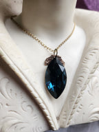 Mystic Baroque Collection - Handmade Bronze Pendant with Deep Teel Crystal Navette
