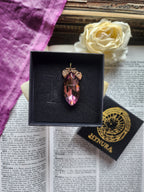 Mystic Baroque Collection - Handmade Bronze Pendant with Dusty Rose Crystal Navette