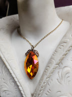 Mystic Baroque Collection - Handmade Bronze Pendant with Fire Opal Crystal Navette