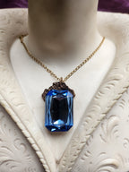 Mystic Baroque Collection - Handmade Bronze Pendant with Light Blue Octagon Crystal