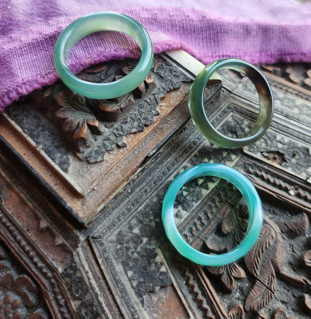 Green Agate Ring Faceted Cut