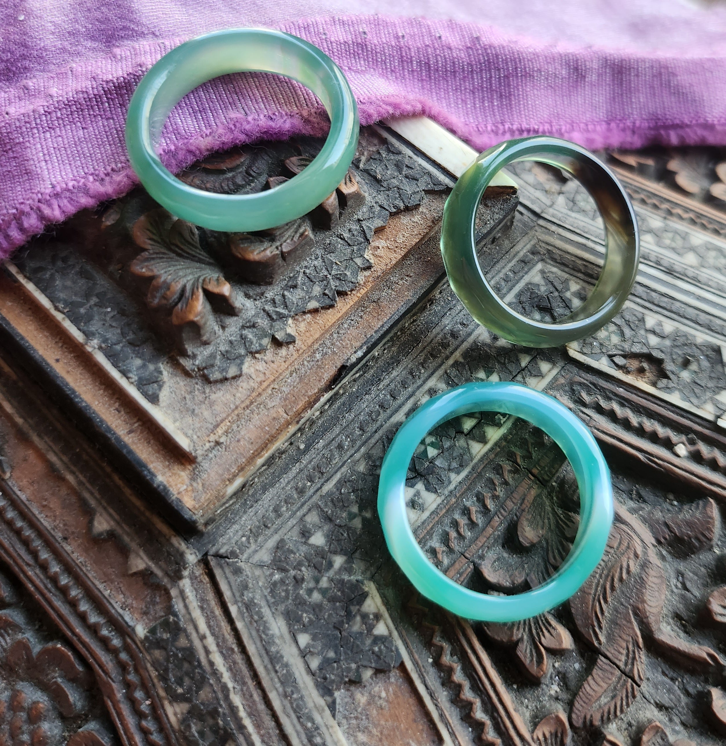 Green Agate Ring Faceted Cut
