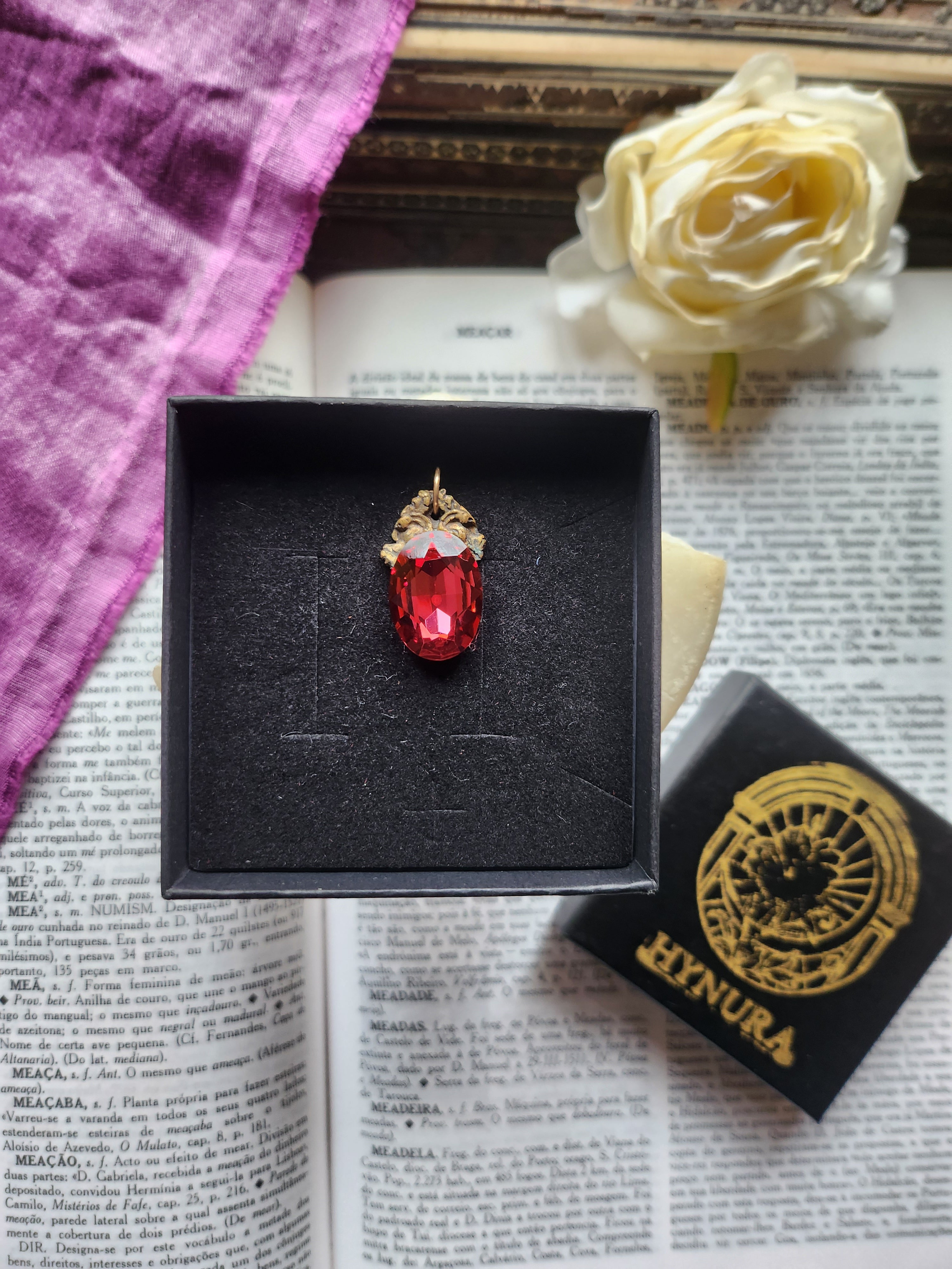 Arcane Resonance Collection – Small Handmade Bronze Pendant with Light Red Oval Crystal