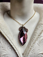 Mystic Baroque Collection - Handmade Bronze Pendant with Dusty Rose Crystal Navette