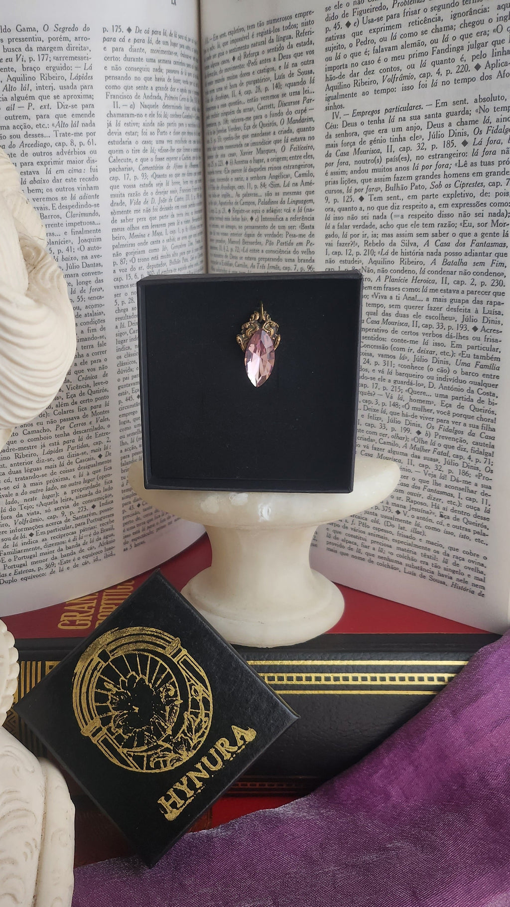 Arcane Resonance Collection – Handmade Bronze Pendant with Dusty Rose Navette Crystal