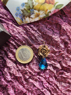 Rosarium Collection Collection - Handmade Bronze Rose Pendant with Light Blue Crystal