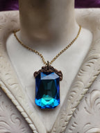 Mystic Baroque Collection - Handmade Bronze Pendant with Blue and Green Octagon Crystal