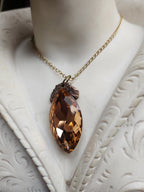 Mystic Baroque Collection - Handmade Bronze Pendant with Light Amber Crystal Navette