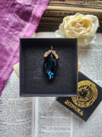 Mystic Baroque Collection - Handmade Bronze Pendant with Deep Teel Crystal Navette