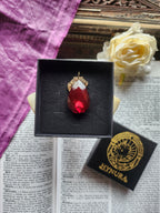 Mystic Baroque Collection – Handmade Bronze Pendant with Deep Red Teardrop Crystal