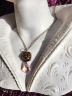 Rosarium Collection Collection - Handmade Bronze Rose Pendant with Pink Crystal