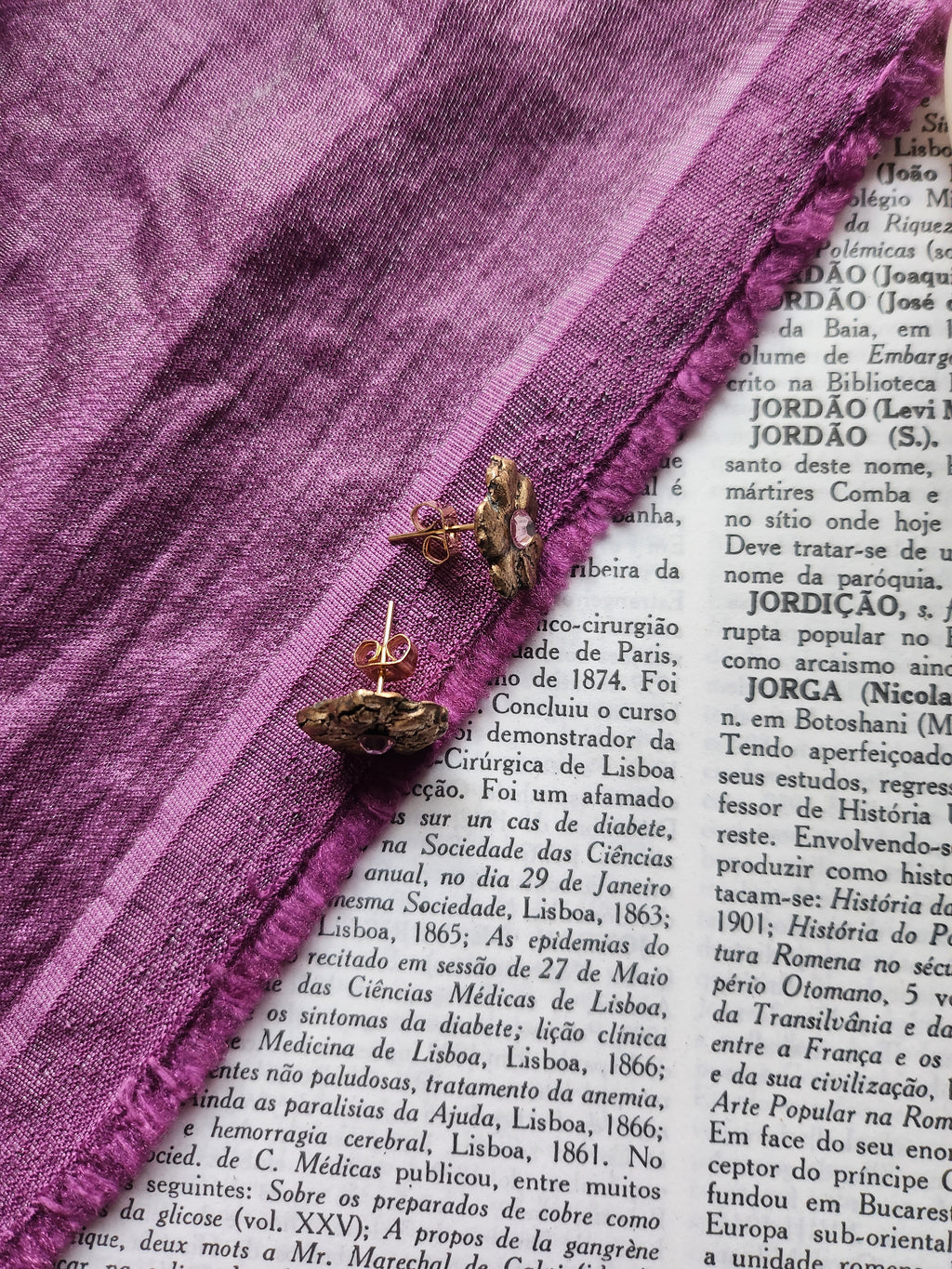 Eternal Bloom Collection – Handmade Bronze Flower Earrings with Light Pink Crystal