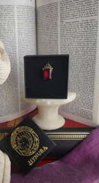 Arcane Resonance Collection – Handmade Bronze Pendant with Deep Red Octagon Crystal