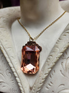 Mystic Baroque Collection - Handmade Bronze Pendant with Salmon Octagon Crystal