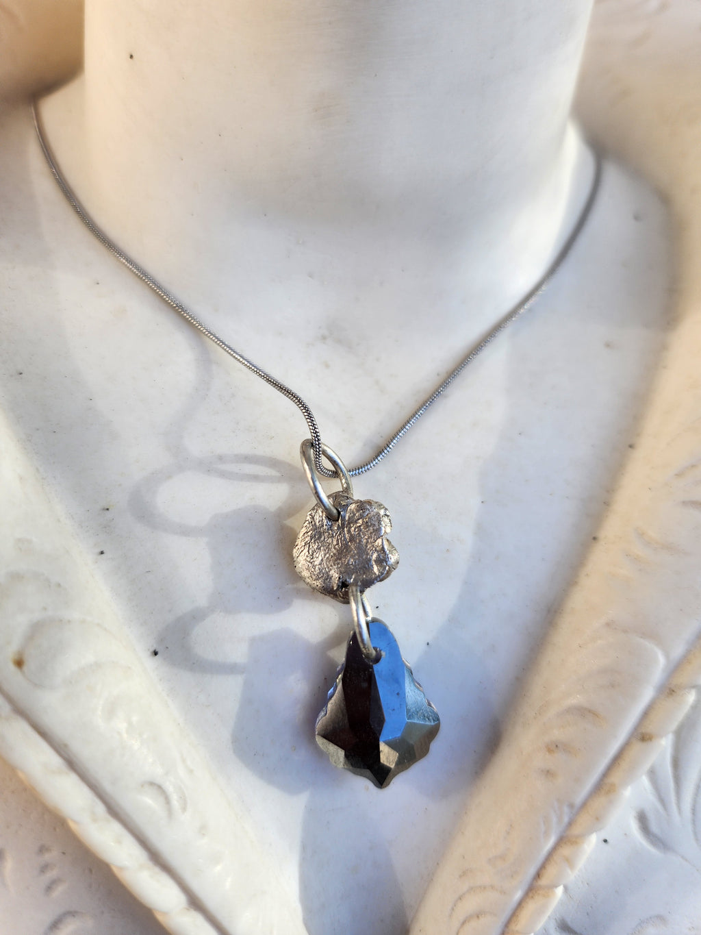 Rosarium Collection Collection - Handmade 999 Silver Rose Pendant with Deep Saphire Blue Crystal