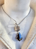 Rosarium Collection Collection - Handmade 999 Silver Rose Pendant with Deep Saphire Blue Crystal