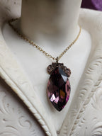 Mystic Baroque Collection - Handmade Bronze Pendant with Dusty Rose Crystal Navette