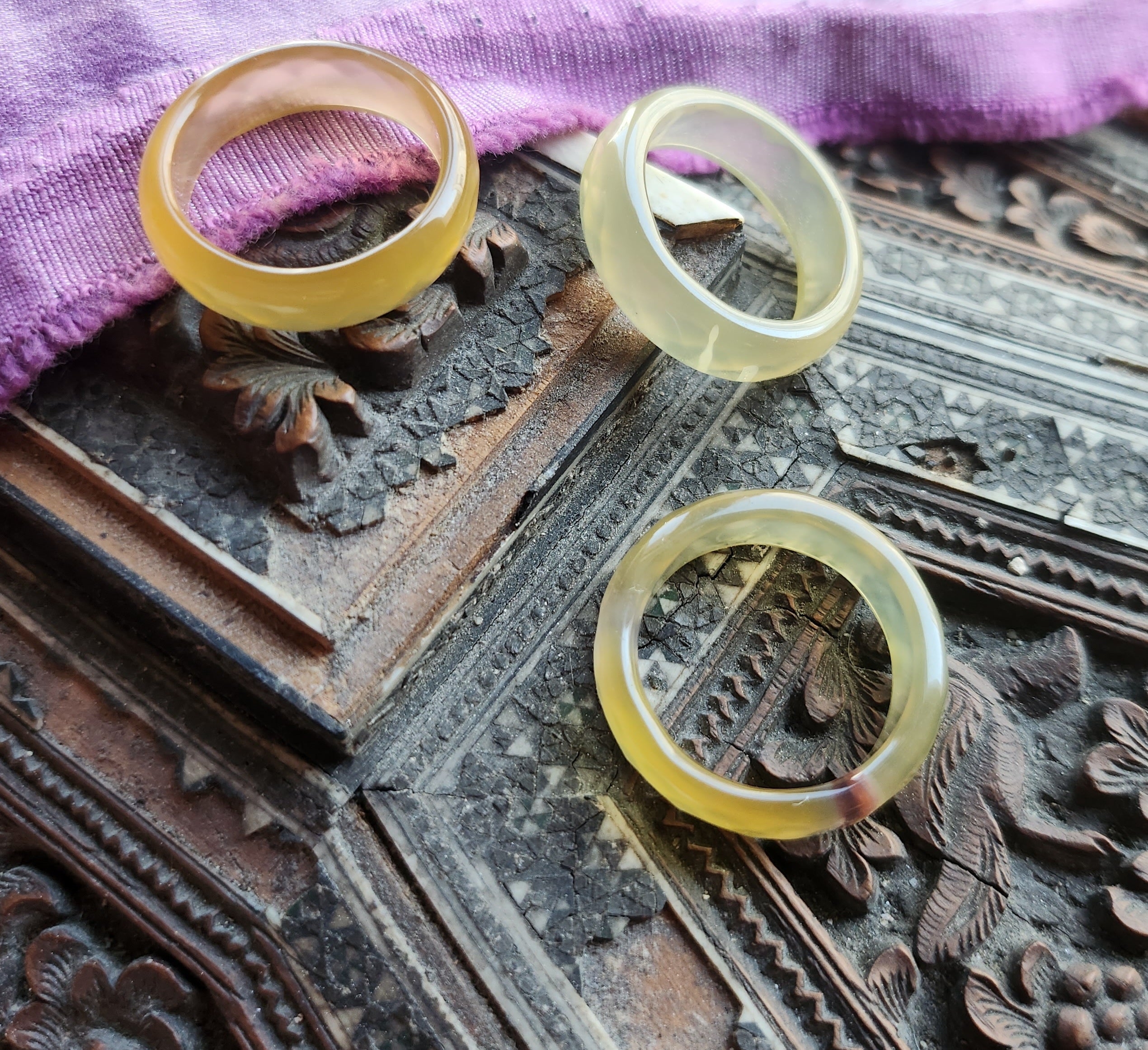 Yellow Agate Ring Faceted Cut