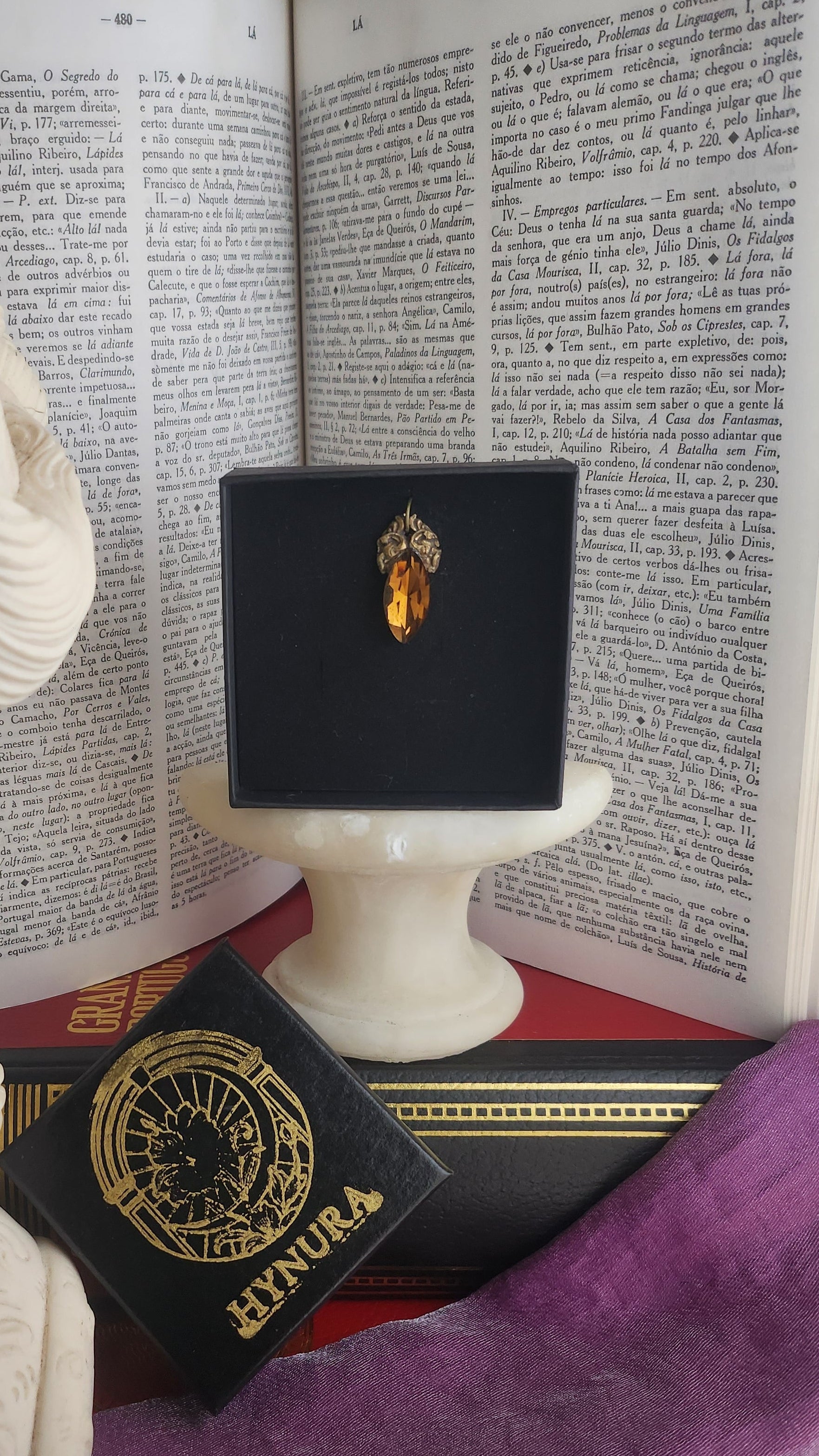 Arcane Resonance Collection – Handmade Bronze Pendant with Brown Navette Crystal