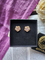 Eternal Bloom Collection – Handmade Bronze Flower Earrings with Light Pink Crystal