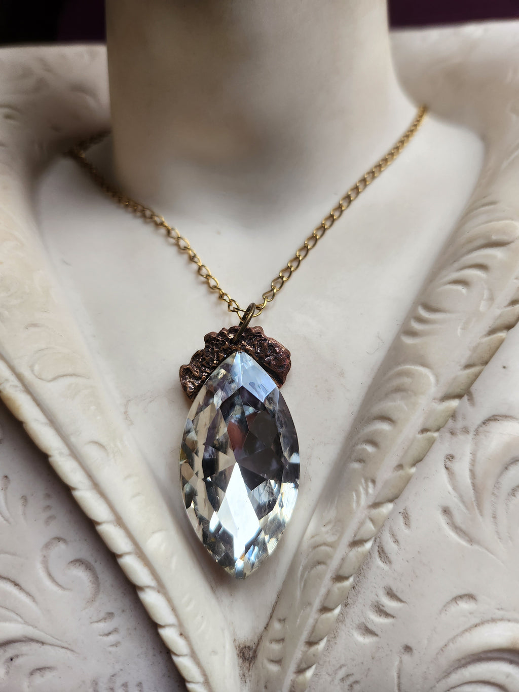 Mystic Baroque Collection - Handmade Bronze Pendant with Crystal Navette