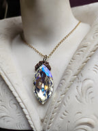 Mystic Baroque Collection - Handmade Bronze Pendant with Aurora Crystal Navette
