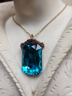 Mystic Baroque Collection - Handmade Bronze Pendant with Electric Blue Octagon Crystal