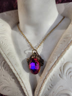 Arcane Resonance Collection – Handmade Bronze Pendant with Purple, Fuchsia and Amber Oval Crystal