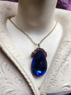 Mystic Baroque Collection - Handmade Bronze Pendant with Royal Blue Teardrop Crystal
