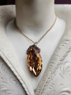 Mystic Baroque Collection - Handmade Bronze Pendant with Light Amber Crystal Navette