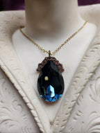 Mystic Baroque Collection - Handmade Bronze Pendant with Teel Teardrop Crystal