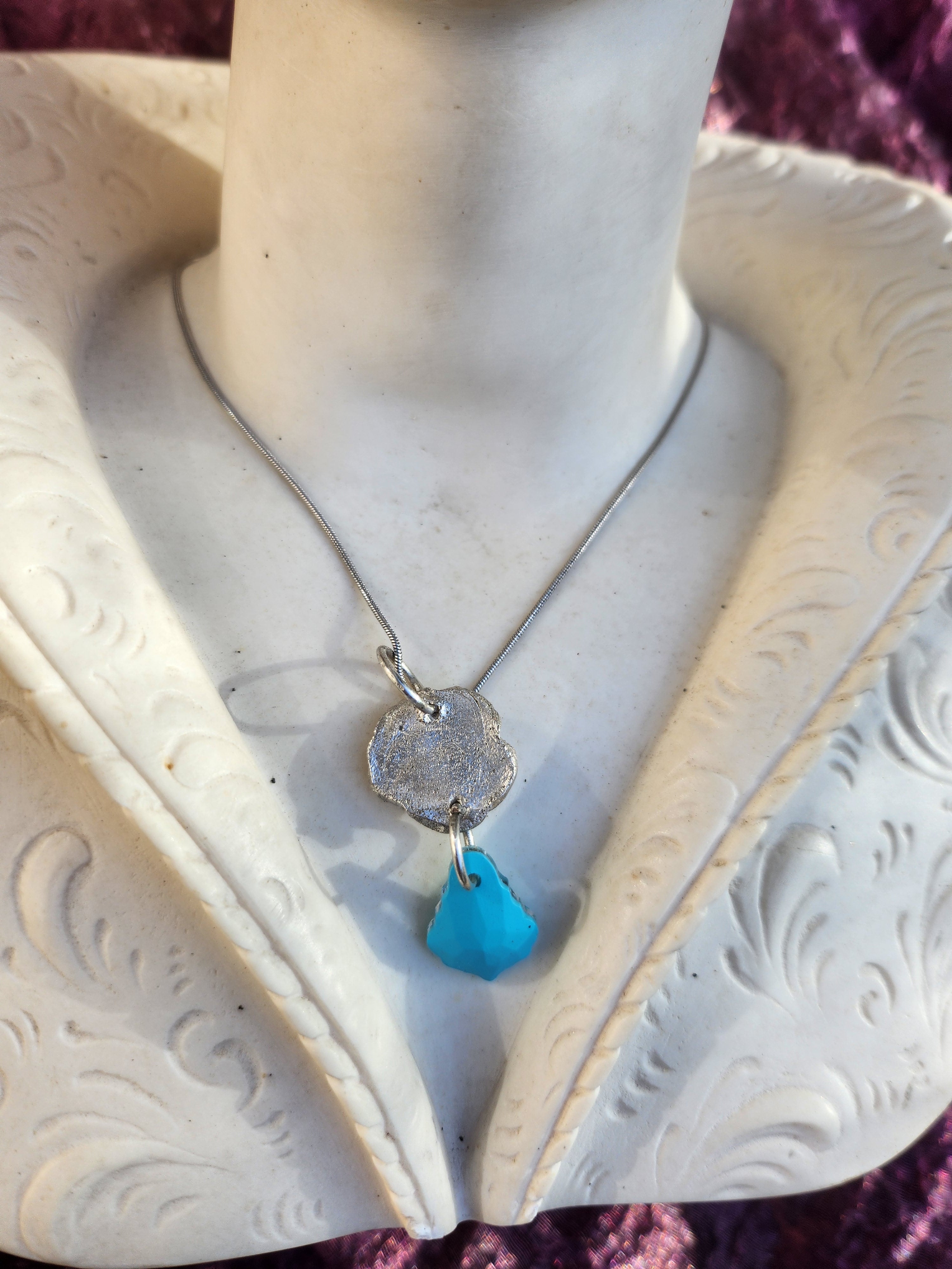 Rosarium Collection Collection - Handmade 999 Silver Rose Pendant with Aquamarine Blue Crystal
