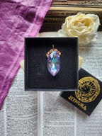 Mystic Baroque Collection - Handmade Bronze Pendant with Blue and Pink Crystal Navette