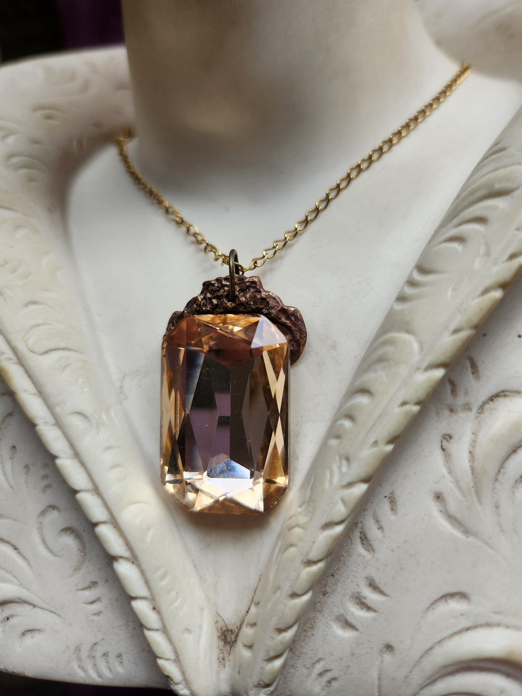 Mystic Baroque Collection - Handmade Bronze Pendant with Champagne Octagon Crystal