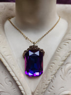 Mystic Baroque Collection - Handmade Bronze Pendant with Electric Purple Octagon Crystal