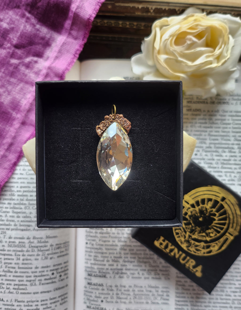 Mystic Baroque Collection - Handmade Bronze Pendant with Crystal Navette