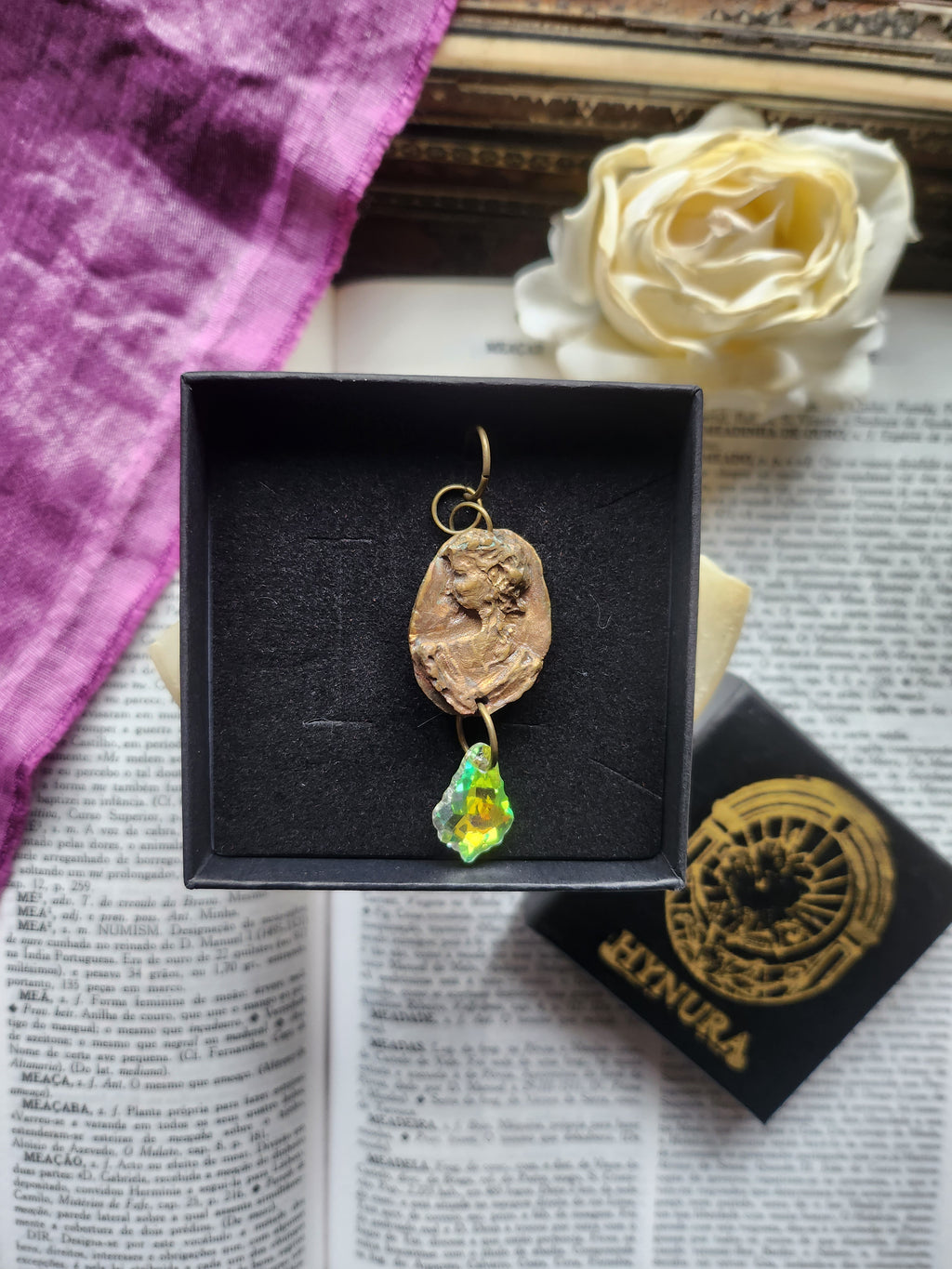 Handmade Roman Bronze Medallion with Iridescent Crystal