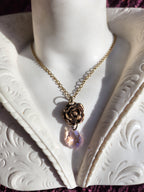 Rosarium Collection Collection - Handmade Bronze Rose Pendant with Pink Crystal