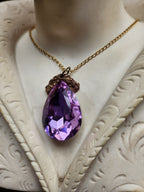 Mystic Baroque Collection - Handmade Bronze Pendant with Lavender Teardrop Crystal