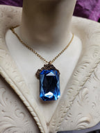 Mystic Baroque Collection - Handmade Bronze Pendant with Light Blue Octagon Crystal