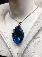 Mystic Baroque Collection - Handmade Bronze Pendant with Deep Blue Oval Crystal